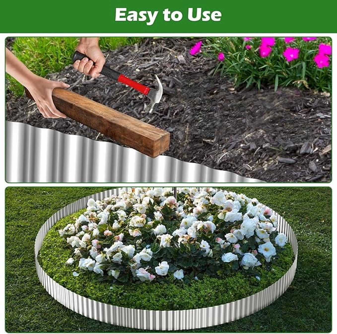 Corrugated Metal Garden Edging, 6'' x 20FT Landscape Border for Flower Bed, Lawn, Yard, Paver Silver