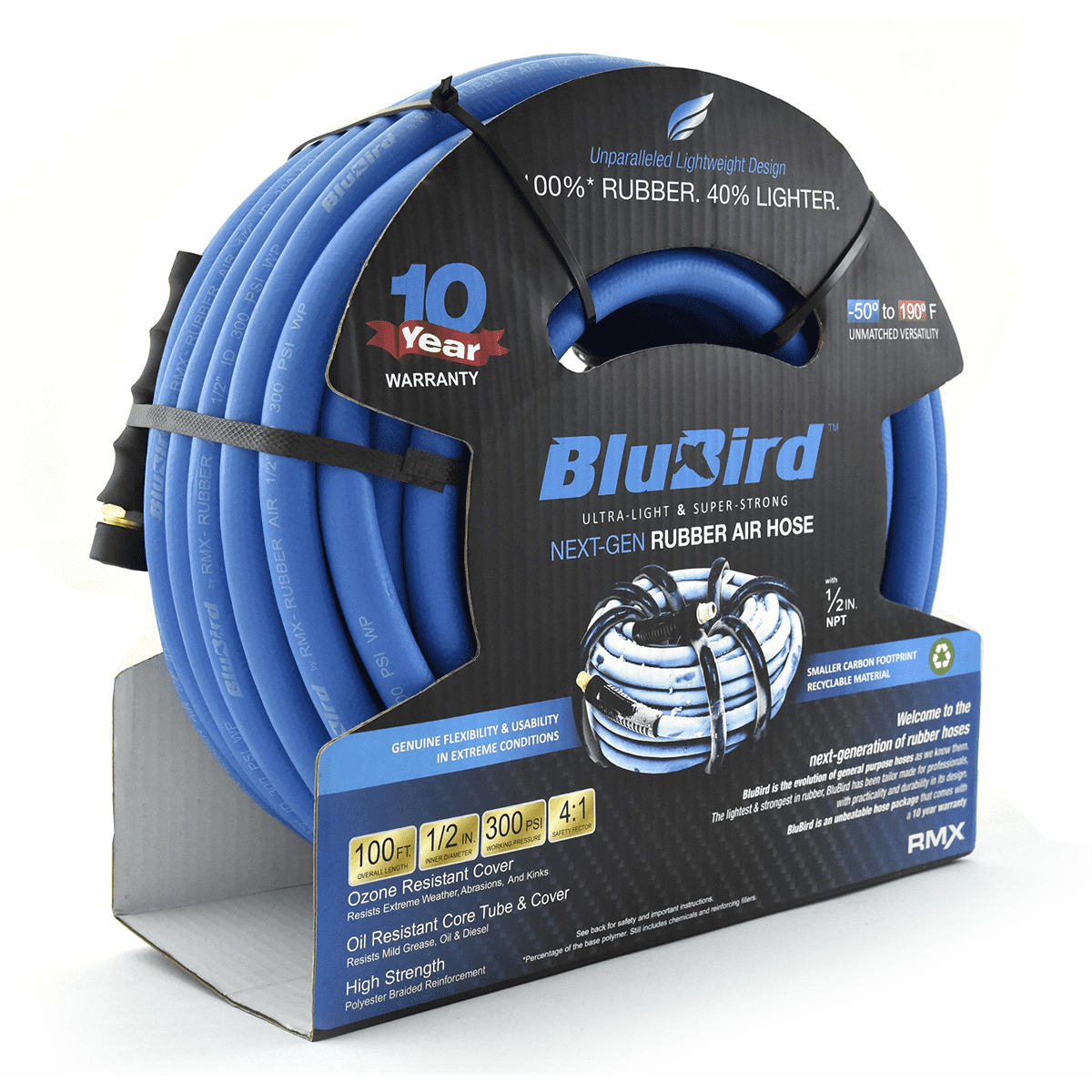 BluBird BB12100 1/2" x 100' Lightweight Polyester Braided Rubber Air Hose