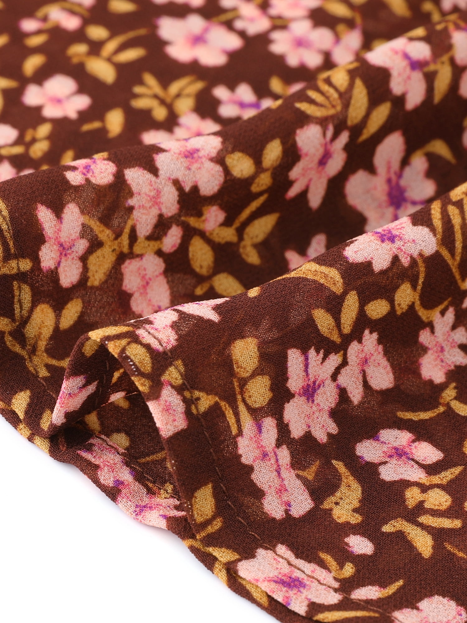 DARING DIVA Women's Chiffon Blouses Casual 3/4 Sleeve Ruffle Floral Top S Brown
