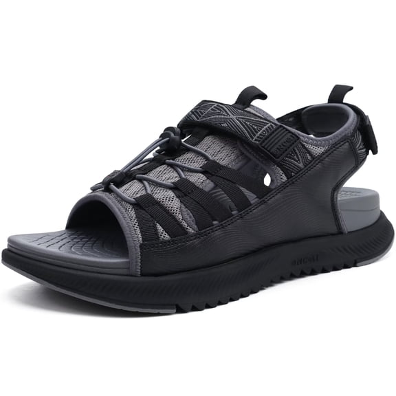 ONCAI Men Hiking Sandals, Arch Support Walking Sandals with Orthotic Outdoor Footbed for Plantar Fasciitis, Hombre Sandalias Recovery Sport Slides Grey/Black Size 10