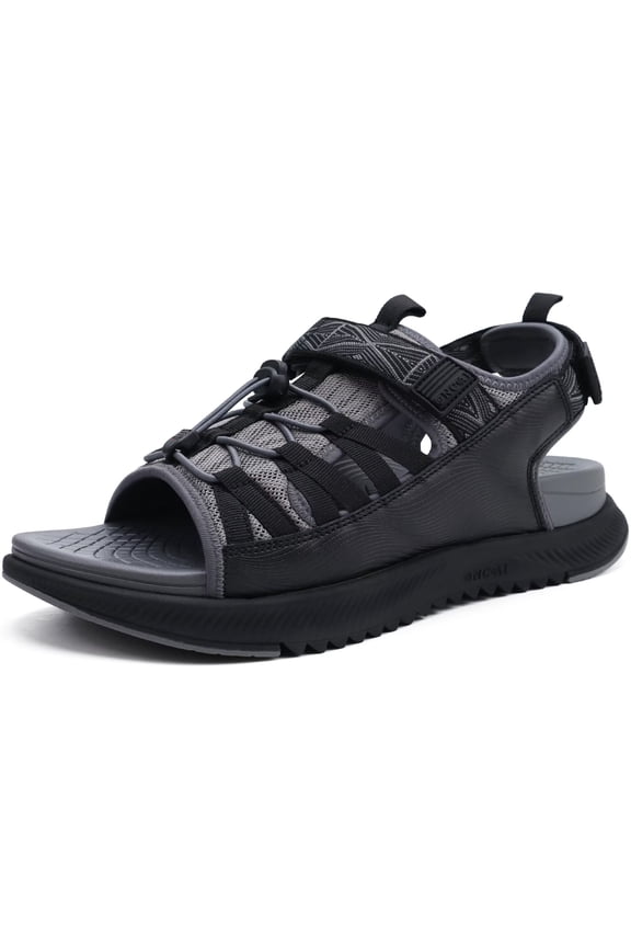 Men Hiking Sandals, Arch Support Walking Sandals with Orthotic Outdoor Footbed for Plantar Fasciitis, Hombre Sandalias Recovery Sport Slides Grey/Black Size 10