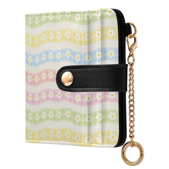 Womens Wallet PU Leather Bifold Small Purse with RFID Blocking Credit Card Holder Colorful Small Daisies
