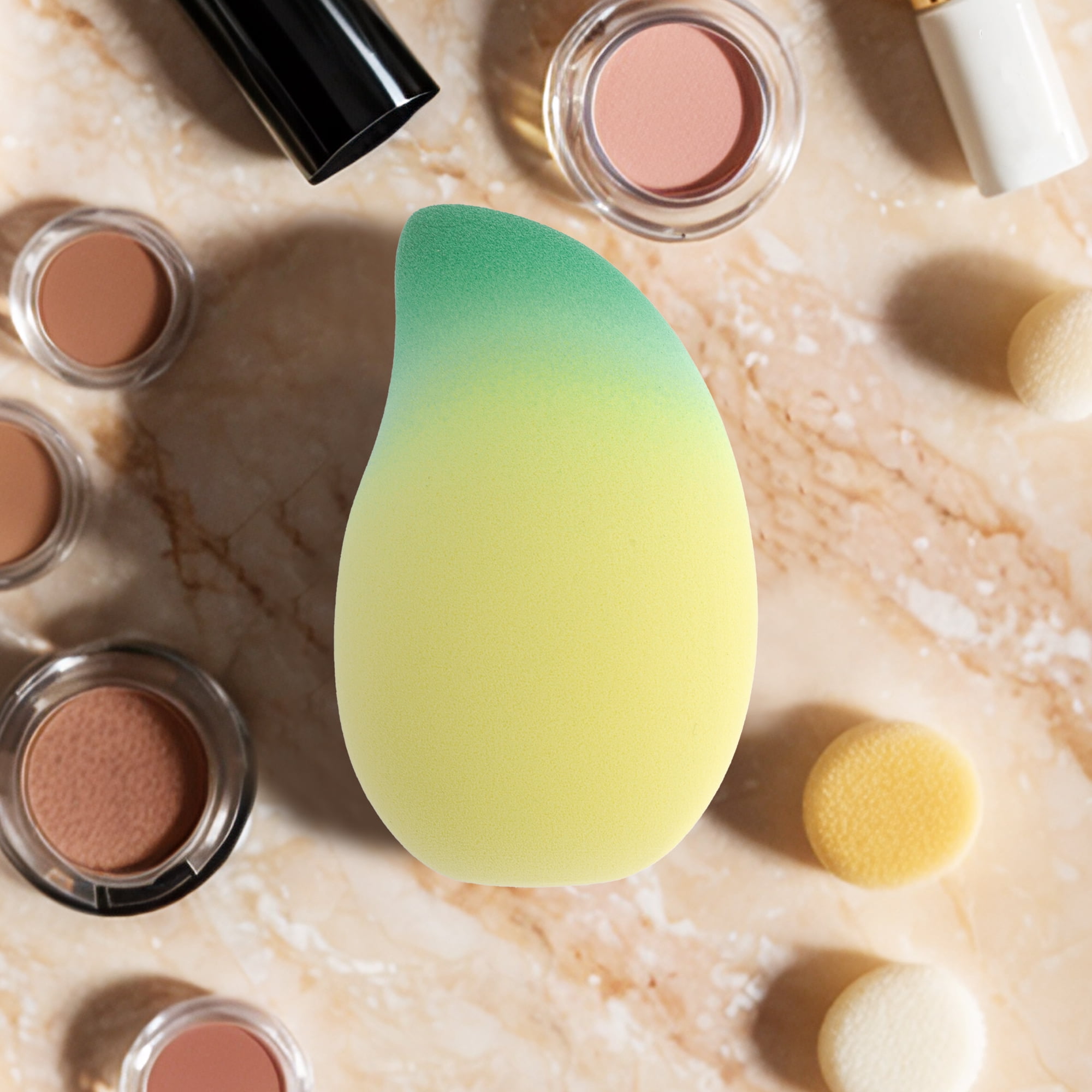 Unique Bargains 1 Pc Gradient Mango Face Makeup Sponge Yellow, Green