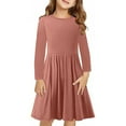 thumbnail image 2 of Gpaecead Girls Dress Long Sleeve Solid Color Stretchy Flared Flowy Midi Dresses Twirly Skater Dress Watermelon Red, 2 of 9