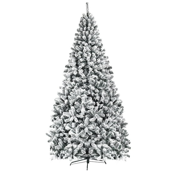 Costway 9ft Premium Snow Flocked Hinged Artificial Christmas Tree Unlit w/ Metal Stand