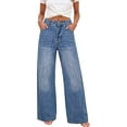 thumbnail image 2 of ClodeEU Women's Low Rise Straight Leg Jeans with Pocket , Solid Color Casual Denim Pants Blue,Womens Plus M, 2 of 7