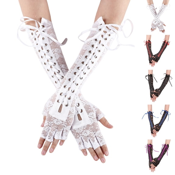 WHEANG Women's Lace Gloves Fashio Strap Gloves Thin Soft Gloves Summer Thin Soft Lace Gloves for Women Men Lightweight Elegant Soft & Stretchy Comfort Lace Gloves White Summer Sales Under $2
