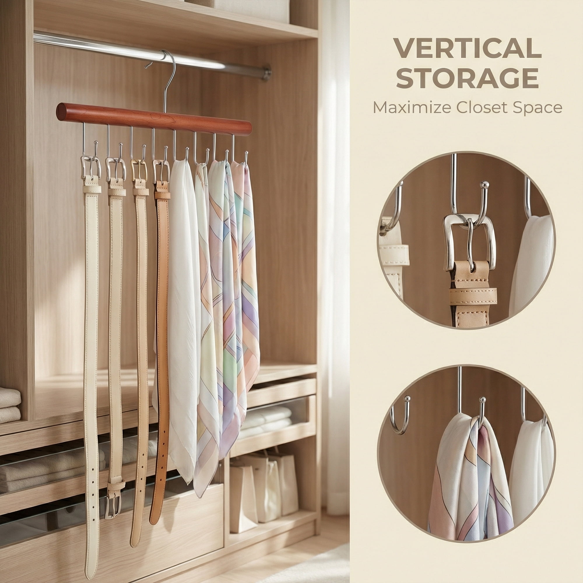 Unique Bargains 2Pcs Bra Wood Tank Top Hangers With 8 Hooks Natural Wood 11x6.7x0.5in