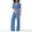 Blue, variant on Noarlalf Jumpsuits for Women Women's Bodycon Jumpsuits V Neck Long Sleeve High Waisted Slim Fit Long Romper with Pockets Belt Denim Jumpsuit for Women
