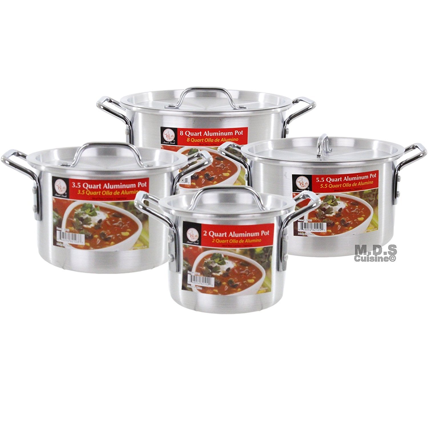 Stock pot Set Aluminum 4pc 2, 3.5, 5.5, 8 Qt Cookware Set Steamer