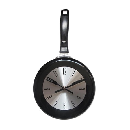 Wall Clock 8 Inch Frying Pan Design for home Kitchen Themed Dining Room Decoration - black