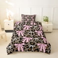 thumbnail image 2 of spefrowx Leopard Print Bow Twin Duvet Cover for Girls, Pink Brown Animal Print Twin Bedding, Black Reversible, 2 Pieces, 1 Duvet Cover and 1 Pillowcase, 2 of 6