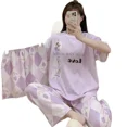 thumbnail image 5 of Conjunto de pijamas de dibujos animados de verano para mujer, pantalones largos de manga corta tipo algodón, ropa para el hogar de estilo lindo, traje de tres piezas, ropa de dormir, 5 of 5