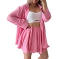 thumbnail image 2 of IUYRTFE Women Long Sleeve Button Down Top and High Waist Ruffle Shorts Set Casual 2 Piece Outfit, 2 of 9