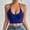 002 Blue, variant on Women's Solid Color Halter Crop Tops V Neck Sleeveless Backless Trendy Tops Casual Slim Fit Tops