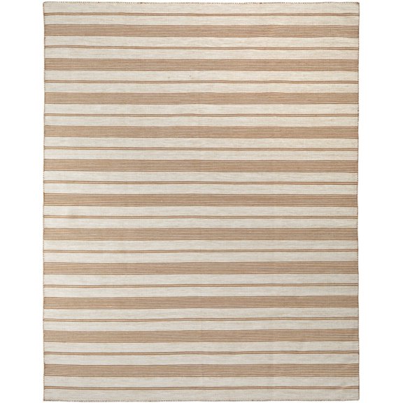 10' X 14' Ivory Taupe And Brown Striped Dhurrie Hand Woven Stain Resistant Area Rug