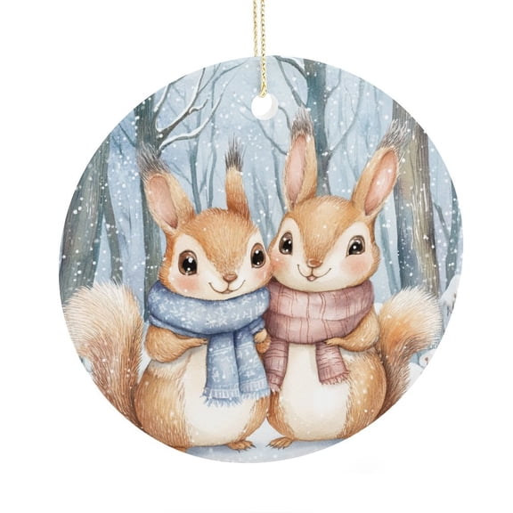 A Family of Two Cute Cartoon Squirrels Ceramic Ornament Cute Squirrel Funny Christmas Ornaments 2025 Ideal for Gifting And Collecting