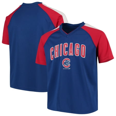 - Youth Royal Chicago Cubs Poly Mesh Raglan V-Neck T-Shirt