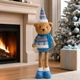 thumbnail image 4 of ZORVINEX Retractable Leg Christmas Bear Decor Stretchable Standing Bear Stuffed Figurine Holiday Plush Ornament For Fireplace Shelf Tabletop Home Party Decoration,Multicolor B, 4 of 7