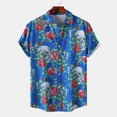 thumbnail image 2 of Hpapadks Mens Summer Shirts Halloween Short Sleeve Floral Print Tops Lapel Button Down Multicolor Blouses Men Dress Shirt Blue XL, 2 of 5