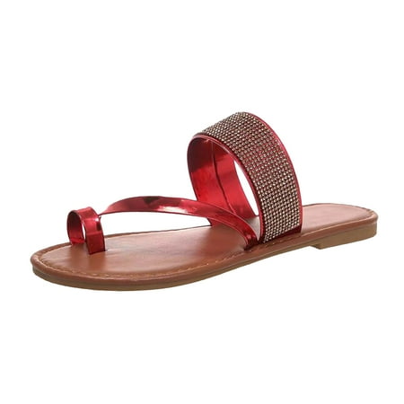 

Ladies Essentials Slippers Womens Rhinestone Glitter Sandals Diamante Clip Toe Flip Flops Sliders Summer Casual Flat Shoes UK Sale Slip On House Shoes Clearance Shoes for Women