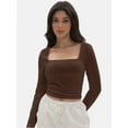 thumbnail image 3 of Women's Square Neck Long Sleeve Crop Top - Slim Fit Basic Blouse T-Shirt, 3 of 6
