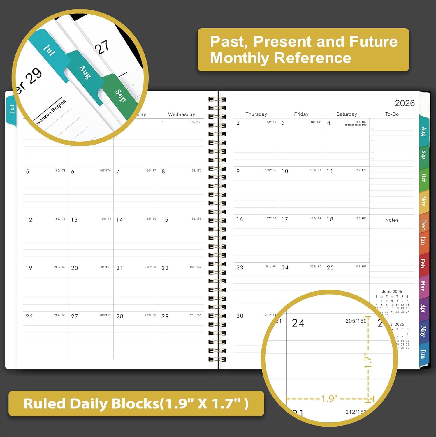 Planner 2026-2027 - Academic Planner 2026-27, Jul.2026 - Jun.2027, 9"x11", 2026-2027 Planners Weekly and Monthly with Colorful Tabs + Class Schedules + Back Pocket + Twin-Wire Binding - Black