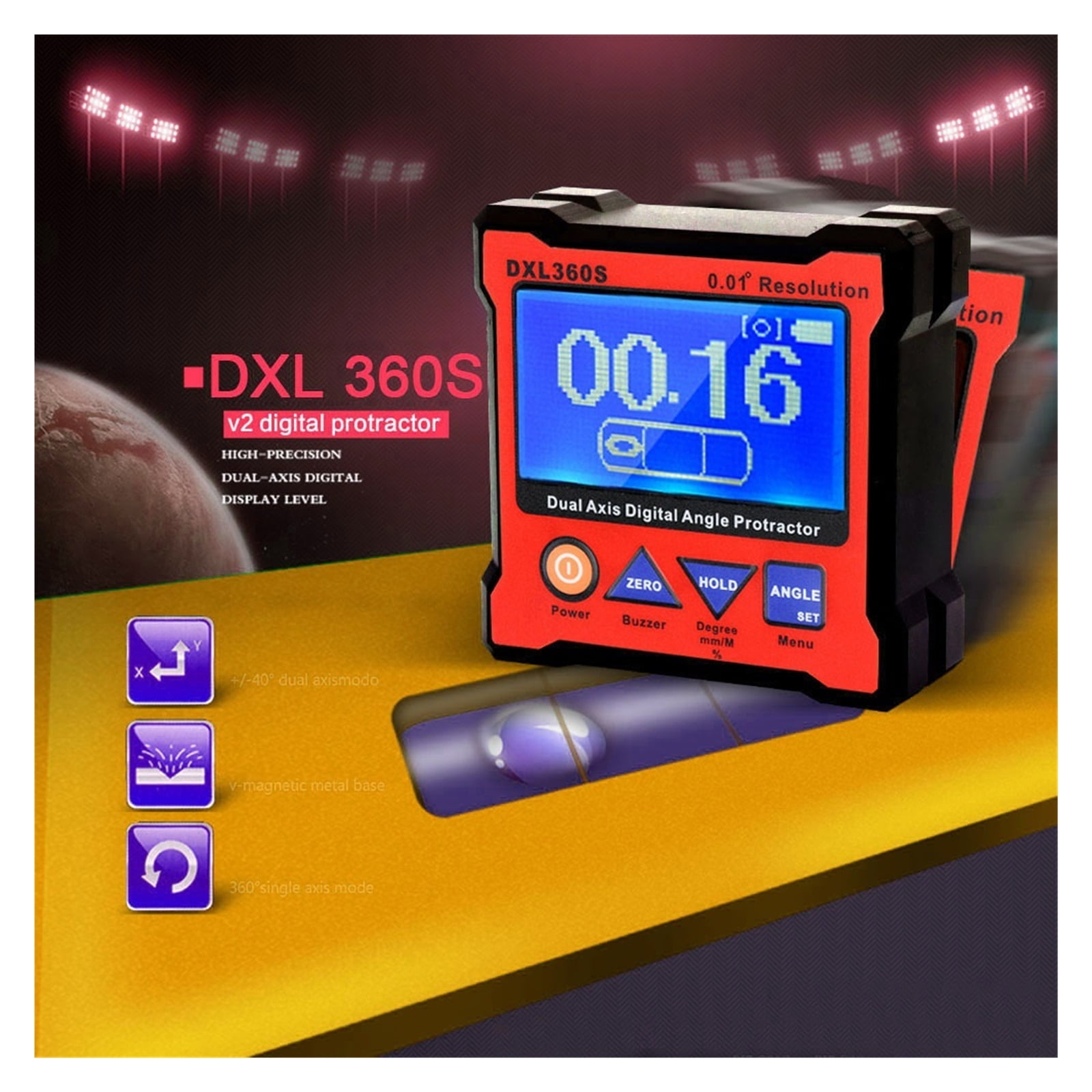 Dual Axis Digital Angle Protractor with 5 Side Magnetic Base High-precision Dual-Axis Digital ,Water-Proof & Dust Resistant