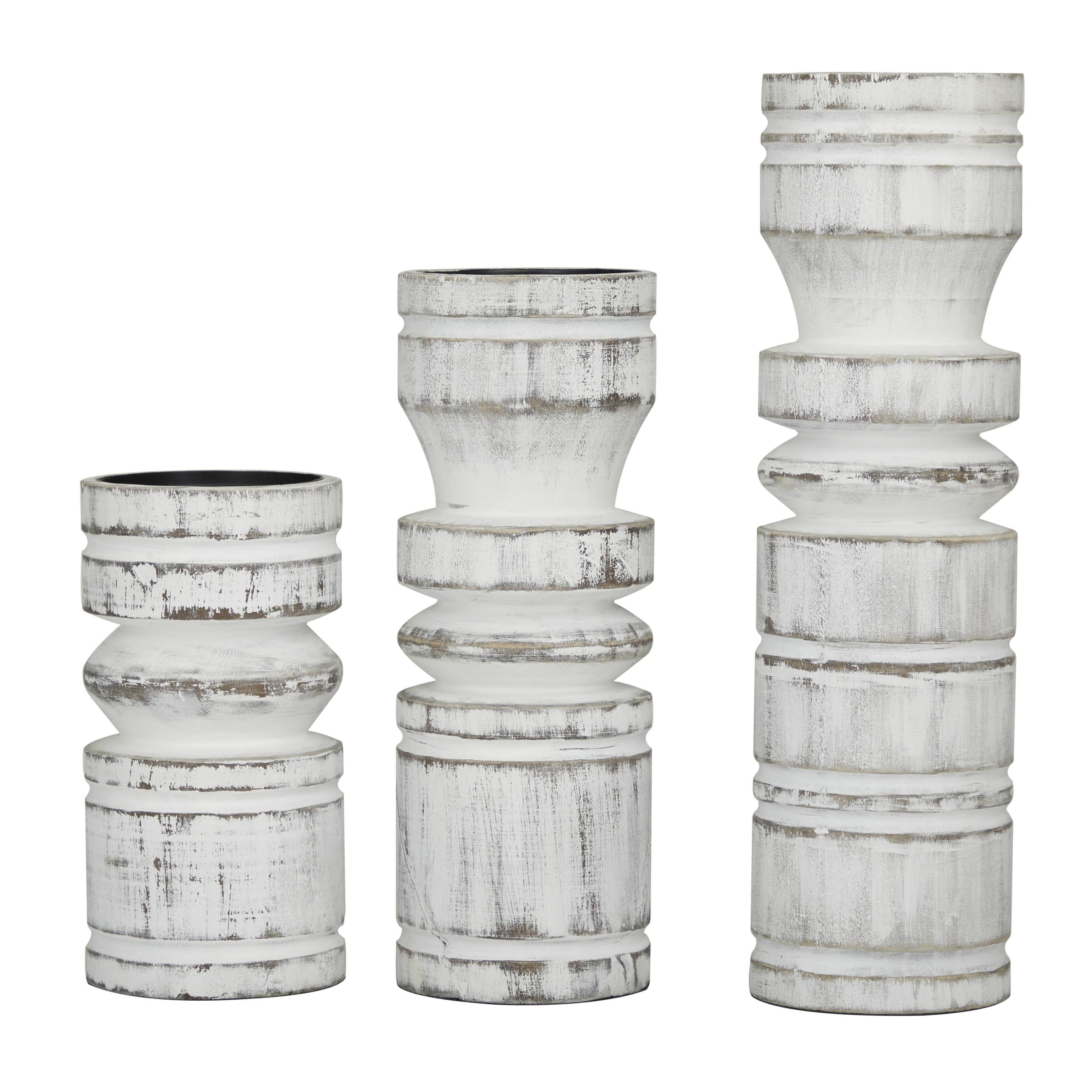 DecMode 3 Candle White Wood Candle Holder, Set of 3