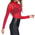 thumbnail image 5 of Funicet Women's Long Sleeve See Through Mesh Sheer Solid Top Blouse Shirts Red M, 5 of 8