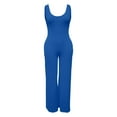 thumbnail image 6 of Women's Deep V Neck Long Sleeve Jumpsuit - High Stretch Ribbed Polyester for Casual/Outdoor Wear, 6 of 8