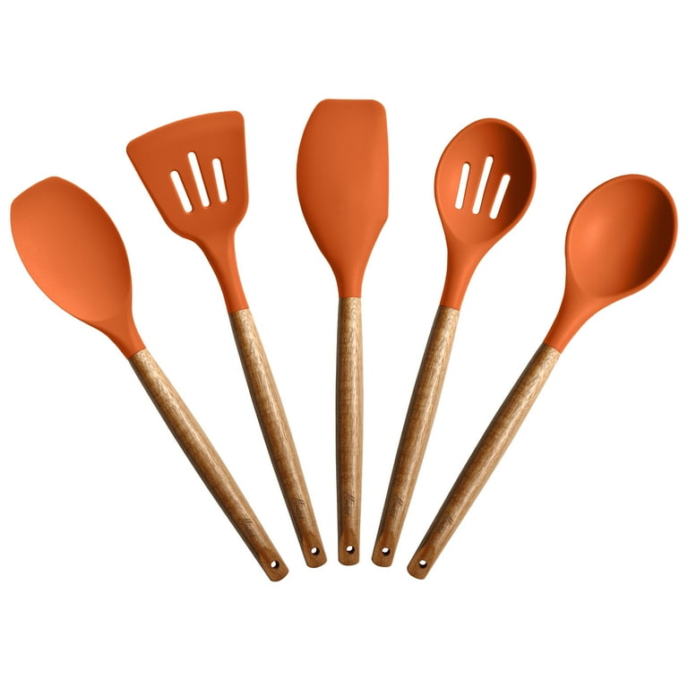 Miusco Non-Stick Silicone Kitchen Utensils Set with Natural Acacia