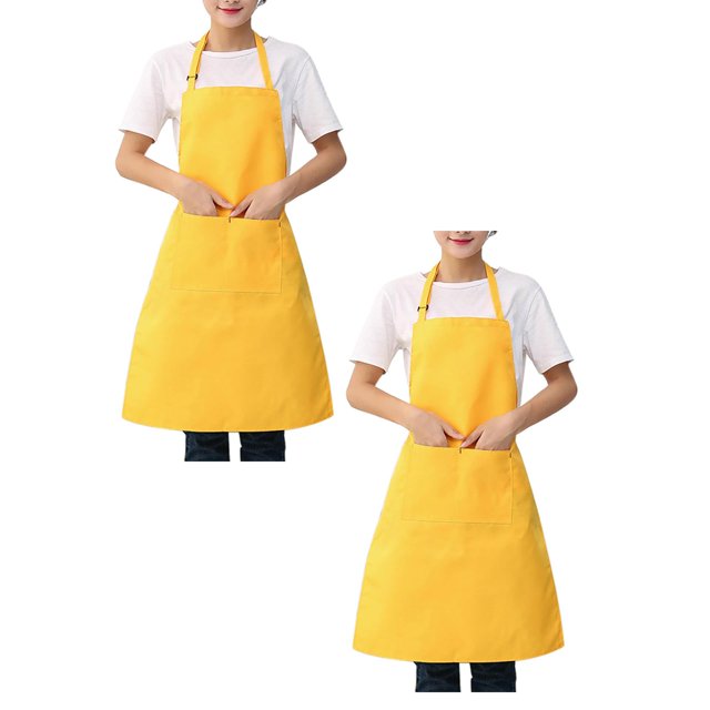 Oleegame 2PC Pretty Apron Women Restaurant Home Kitchen BBQ Working Cooking Apron Yellow