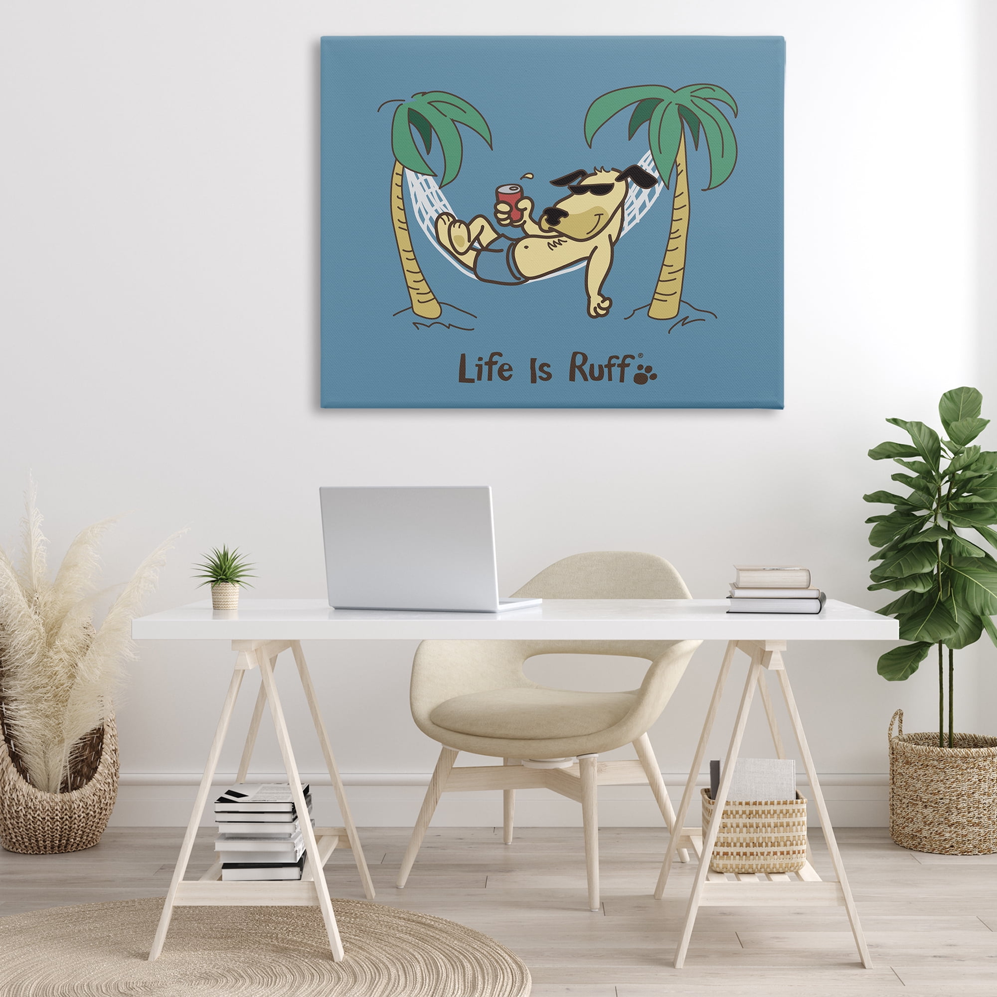 Stupell Industries Tropical Dog on Hammock Animals Painting Wrapped Canvas Art Print Wall Art, 48 x 36