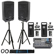 Samson Expedition XP800 800w Portable 8" PA DJ Speakers+Mixer+Stands+Cables+Mics
