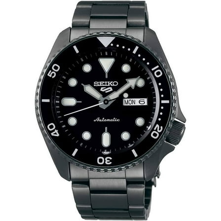 Men's Seiko 5 Diver's Automatic All Black Steel Watch SRPD65