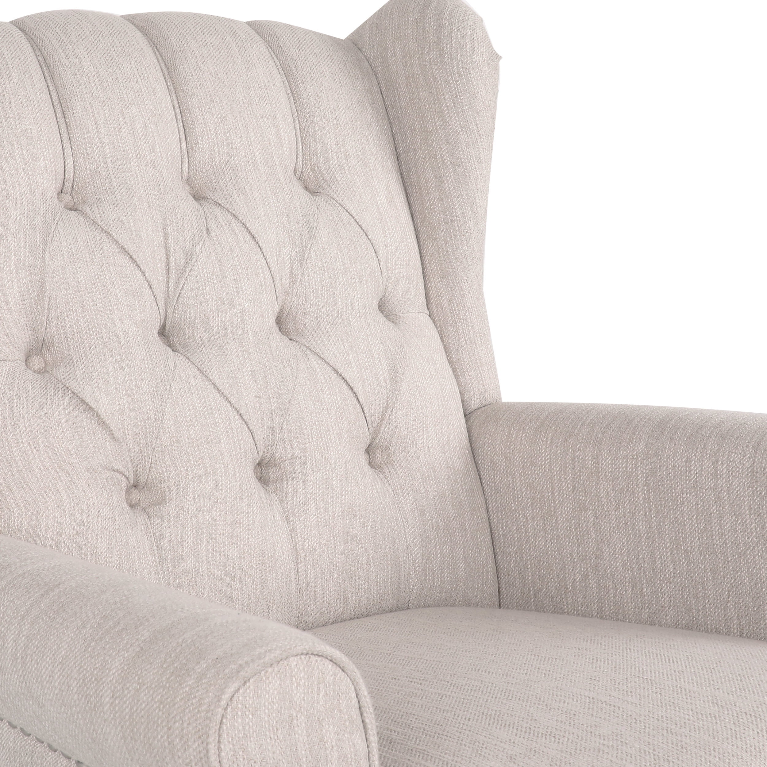 Noble House Dowd Fabric Tufted Wingback Rocking Chair, Beige and Dark Brown