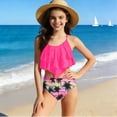 thumbnail image 6 of MKOSPLRT Girls Swimsuit 2 Piece Tankini with High Waist Bottoms Tiered Ruffle Swimwear Adjustable Straps Bathing Suit 7-14 Years, 6 of 8