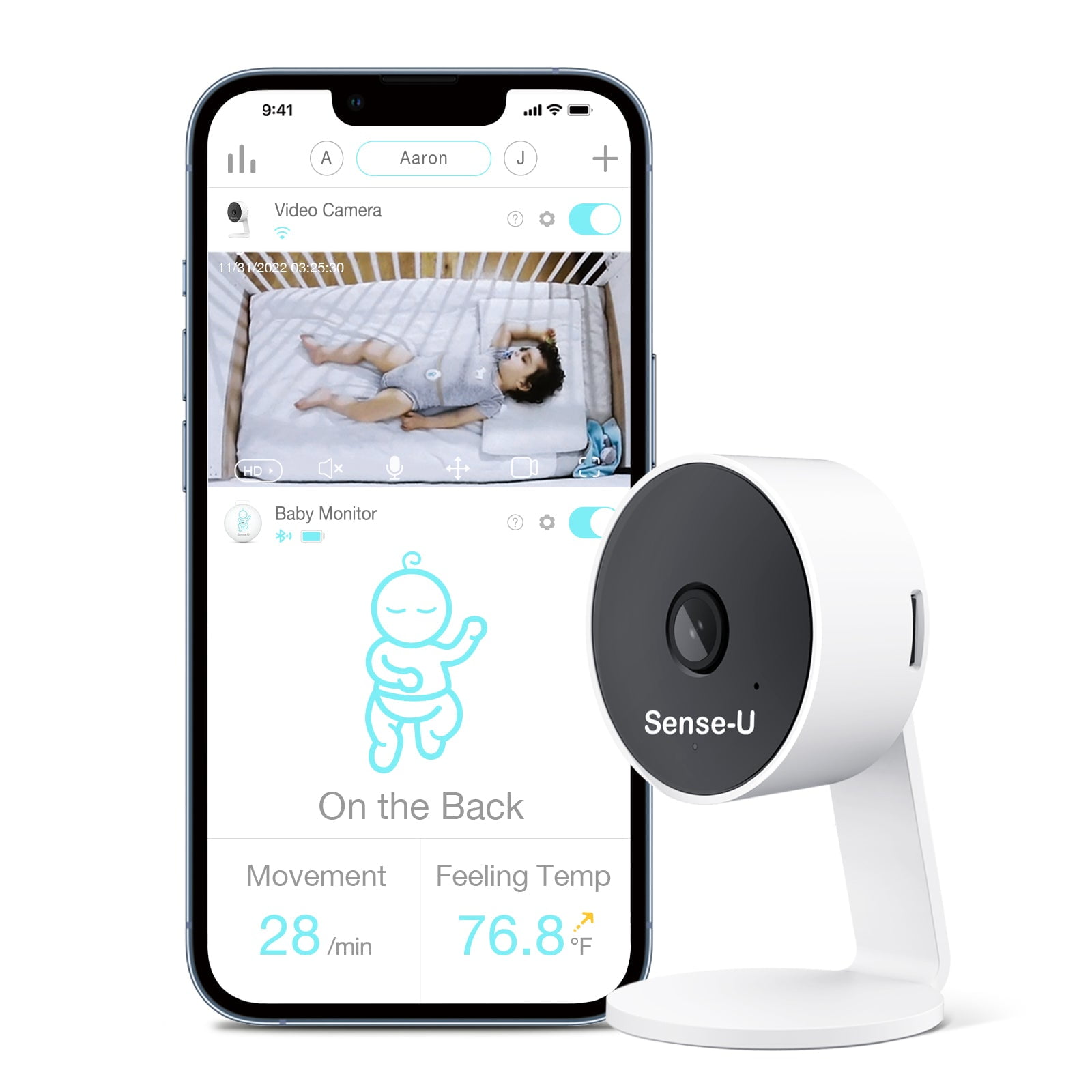 Sense-U HD Video Baby Monitor with 1080P HD WiFi Camera and Background Audio, Night Vision, 2-Way Motion Detection & No Fee (Compatible Smart Monitor) - Walmart.com