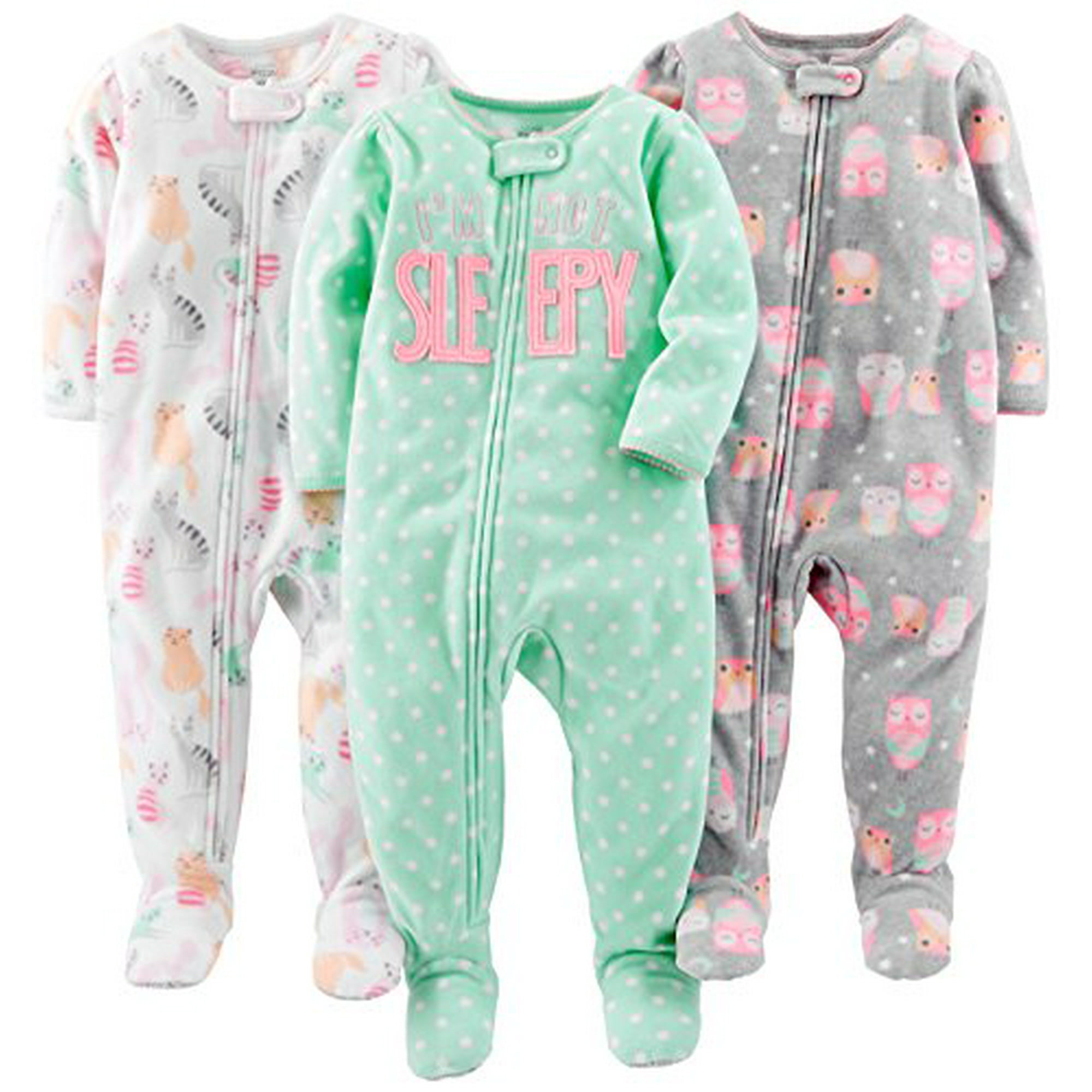Simple Joys by Carter s Baby and Toddler Girls 3 Pack Loose Fit Fleece Footed Pajamas