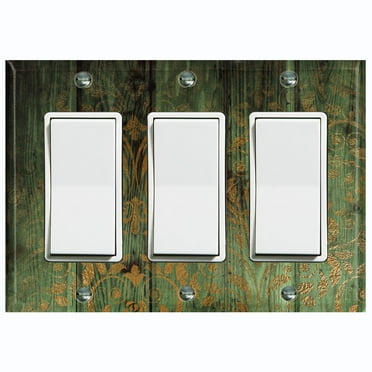 Metal Light Switch Plate Outlet Cover Image of Wooden Wall Damask Green WOD013