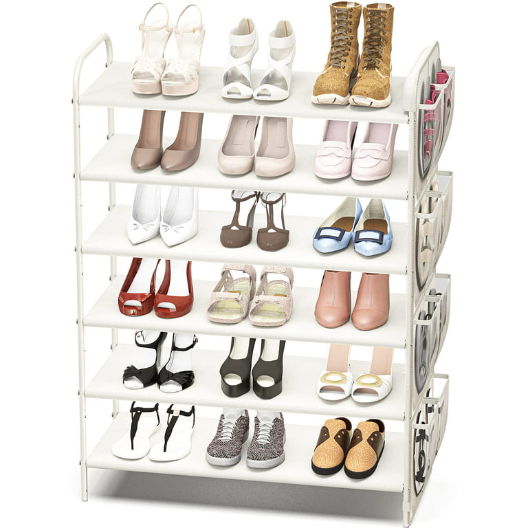 Simple Houseware 6-Tier Shoe Rack Storage Organizer w/ Side Hanging Bag,  White 