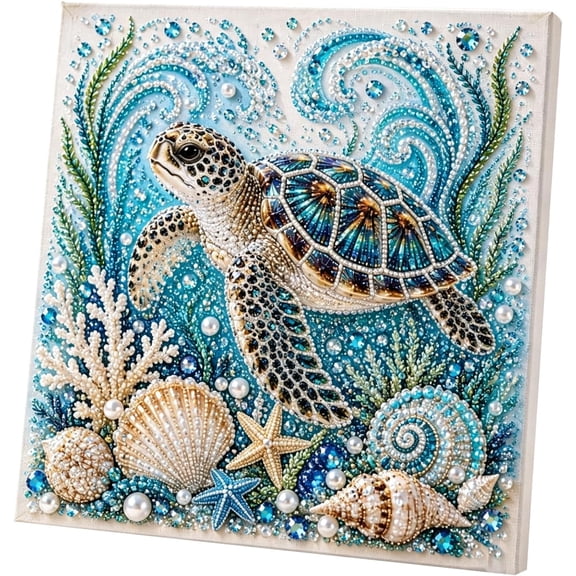 Ocean Theme Pearl Art DIY Kit, Ocean 3D Diamond Painting Craft for Adults, Sparkling Coastal Decor Wall Art with Pearls & Rhinestones, Beginner DIY Gift