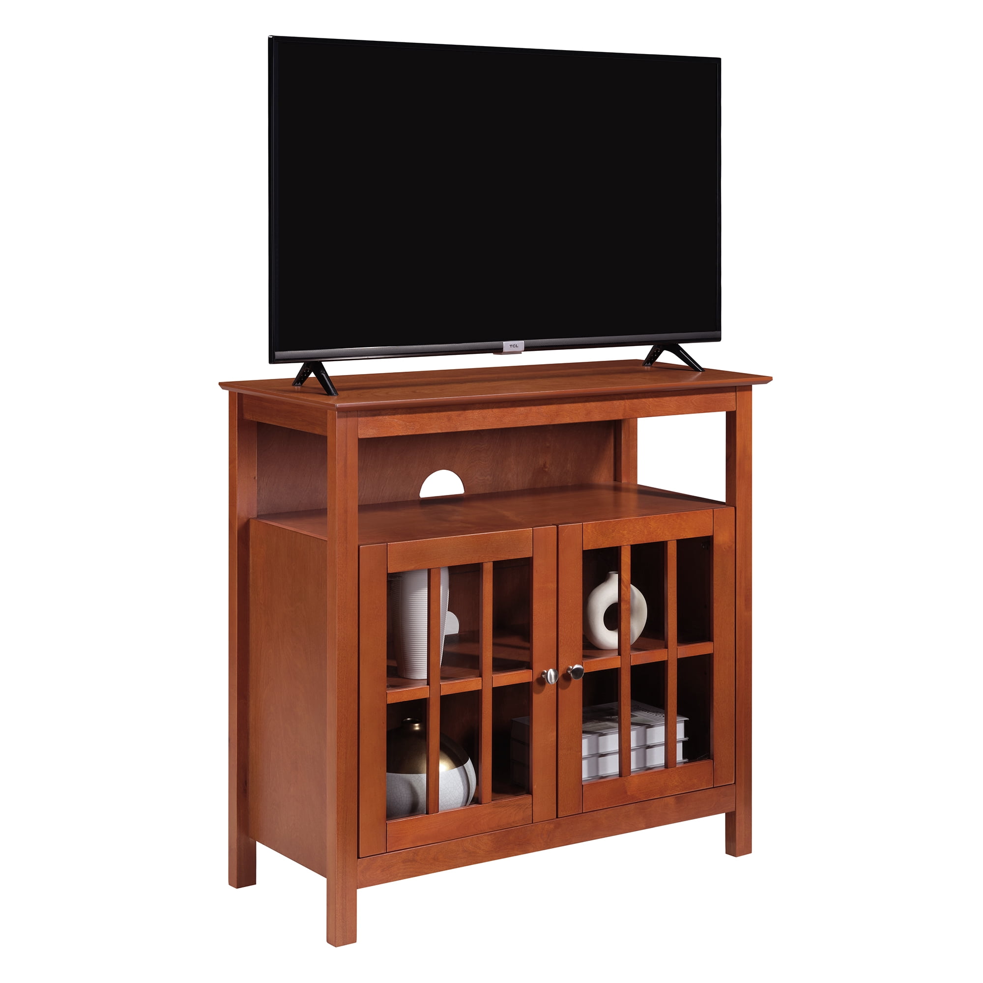 Convenience Concepts Big Sur Highboy TV Stand with Storage Cabinets for TVs up to 40 Inches, Cherry
