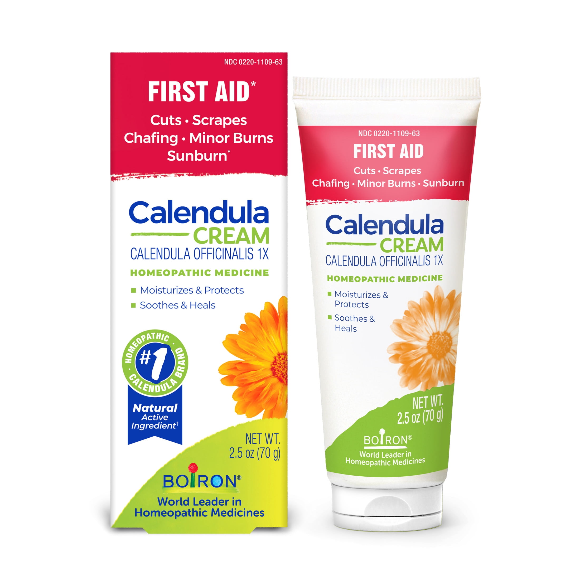 Boiron Calendula Cream, Homeopathic Medicine for First Aid, Cuts, Scrapes, Chafing, Minor Burns, Sunburn, 2.5 oz