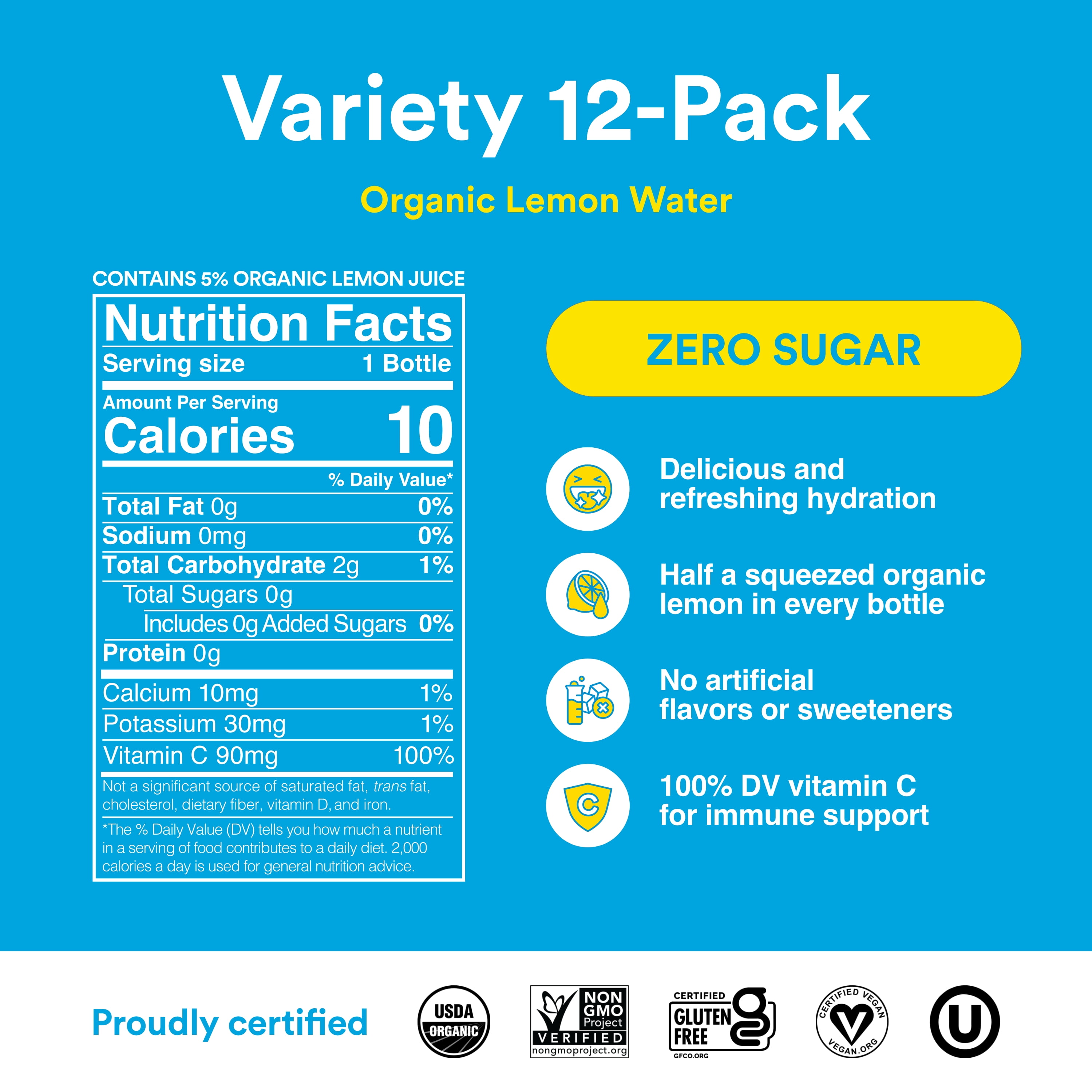Lemon Perfect 4-Flavor Variety Pack, Organic, Zero Sugar, Flavored Lemon Water, Delicious and Refreshing, Hydration 15.2 fl oz Bottles (12-Pack)