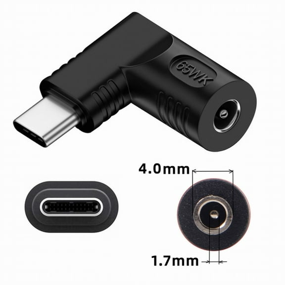Chenyang DC Jack 4.0x1.7mm Input to USB-C Type-C Angled 90 Degree Power Plug Charge Adapter for Laptop Phone