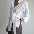 thumbnail image 3 of Women's Long Sleeve Button Down Shirts Tie Waist Blouses Tops White M, 3 of 5