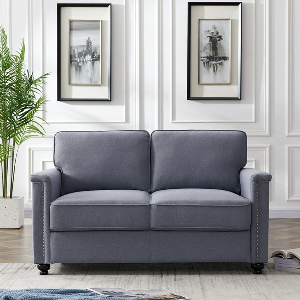 Piscis Loveseat Sofa For Living Room, Apartment Upholstered Sofa With Nailhead Trim