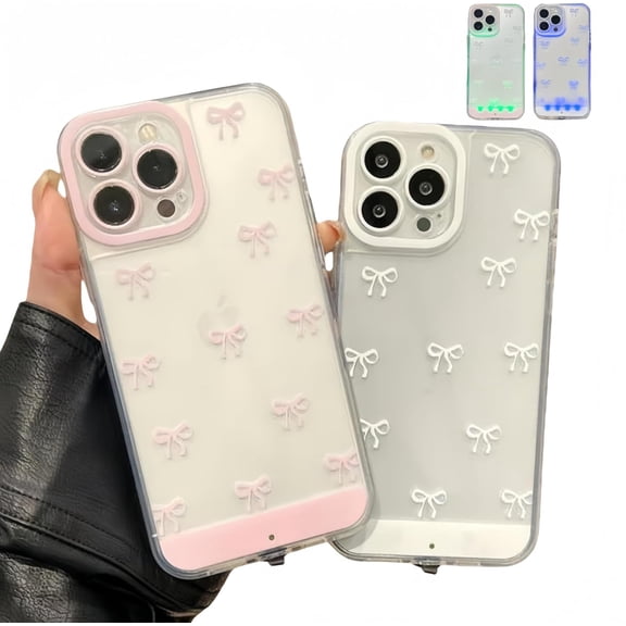 Gfplyw Vibrant LED Bowknot Phone Case, Cute Clear Glowing Cover for IPhone 11-17 Series, Protective Case for Women & Girls